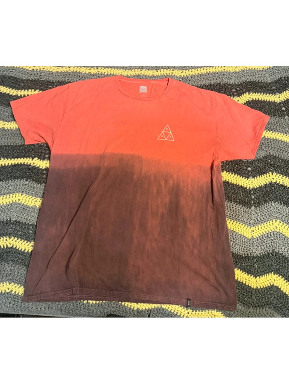 HUF Dip Dye Rose Triple Triangle Graphic T-Shirt - Coral Brown Men XL